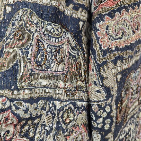 VINTAGE Chicos Womens Jacket Large Beaded Tapestry Embroidered Artsy India Motif - Picture 4 of 12